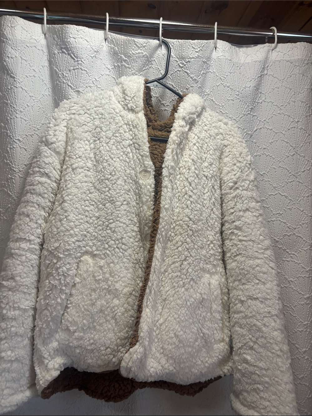 Reversible Sherpa Jacket - Cream with Brown Trim